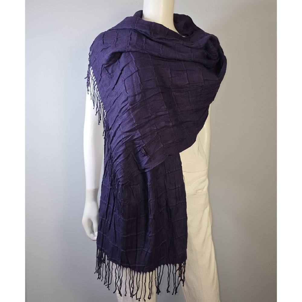 Armani Collezioni Crinkle Textured Fringe Scarf Purple Womens 72"x28"